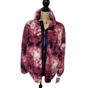 Frye and Co. Tie Dye Plush Sherpa Fleece Jacket Full Zip Cozy Warm plus size XXL